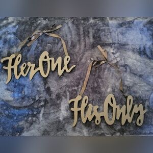 EUC Black 'Her One' And 'His Only' Wedding Chair Hanging Signs With Ribbon